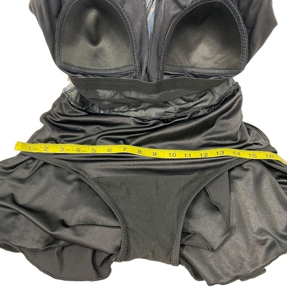 Inches Away Black Blue Print One Piece Swimsuit Swim Dress Size 12 Slimming - Picture 9 of 15